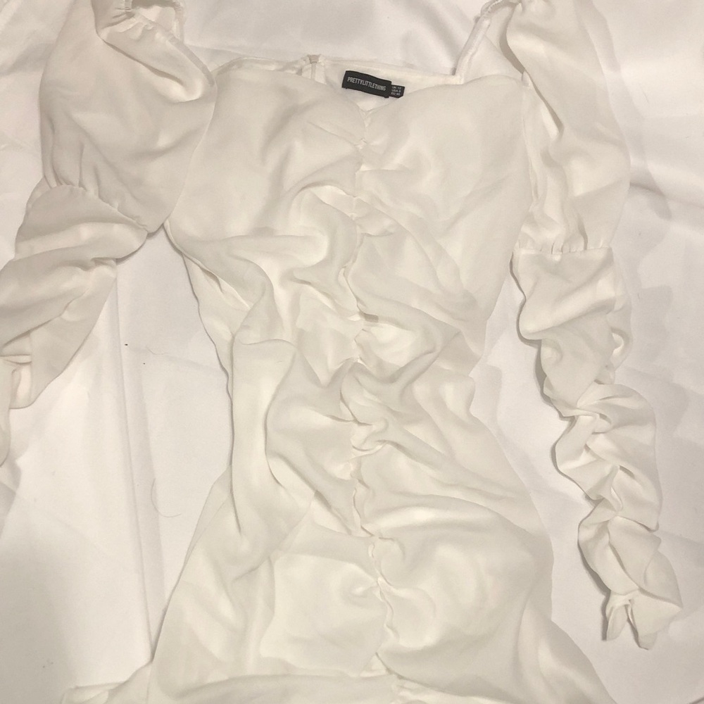 PrettyLittleThing White Dress with Ruched Design